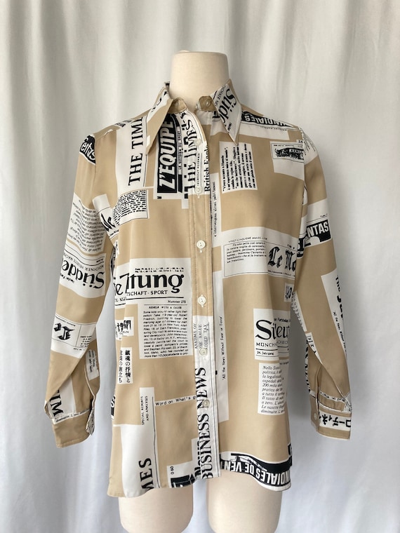 Vintage 70's Women's Newsprint Blouse by King Jame