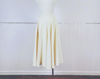 Vintage 50's White Satiny Quilted Circle Skirt by Nathalie of California - 24" Waist