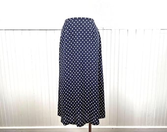 Vintage 90's Blue and White Polka Dot Silk Straight Maxi Skirt by Talbot's Petites - Small 25"
