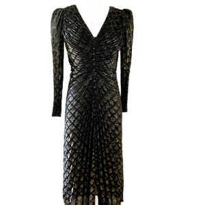Vintage Samir 70&#39;s 80&#39;s Metallic Rainbow Lamé Accordion Pleated Midi Party Disco Dress - Small
