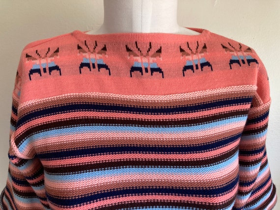 1970s Sweater Nordic Striped Pink & Blue - Small - image 4