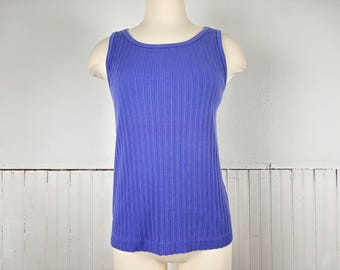 Vintage 80's 90's Purple Ribbed Stretch Cotton Tank Top by Liz Sport - Small/Medium