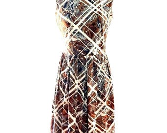 Vintage 60s Marbled Romper Skort Dress – Brown and White, Sleeveless