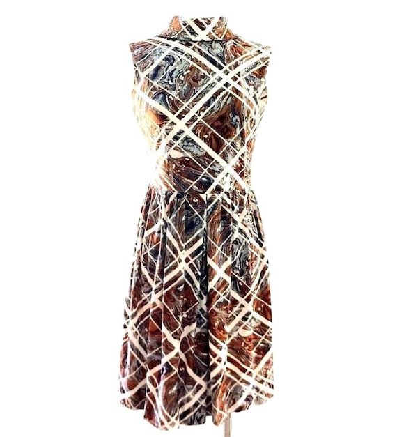 brown and white marble dress Anthropologie Robin Tiered Brown Orange White Marble Animal Mini Dress  XSmall