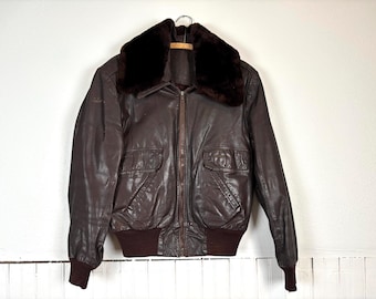 Vintage X-Small 80's Men's Brown Leather Bomber Jacket by Robert Comstock