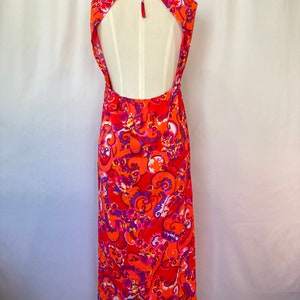 VINTAGE 60s 70s ORANGE GOLD FLORAL SWIRLING BROCADE MOD SLEEVELESS MAXI DRESS 12 main image 1