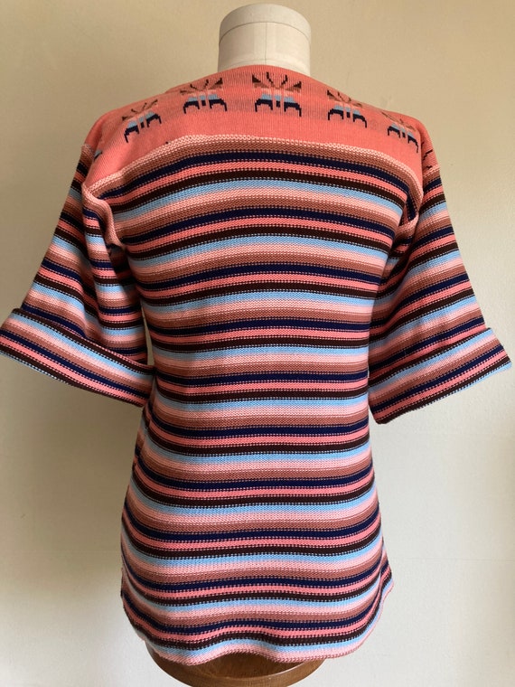 1970s Sweater Nordic Striped Pink & Blue - Small - image 2