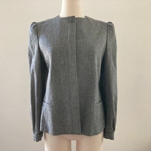 Vintage 70&#39;s 80&#39;s Women&#39;s Gray Pinstriped Wool Blend Blazer by JH Collectibles Union Made - Small/Medium
