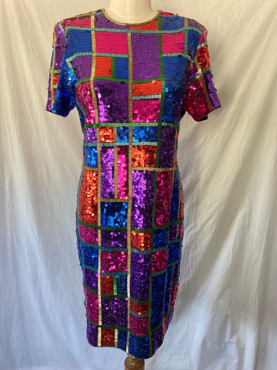 80's 90's Party Dress Fully Sequined Knee Length Vintage by Adrienne ...