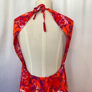 70's Vintage White and Orange Floral Halter neck Maxi Dress with Matching Bolero Jacket