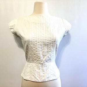Vintage 40&#39;s 50&#39;s Women&#39;s White Back Button Cotton Blend Blouse by Pat Prank- XS