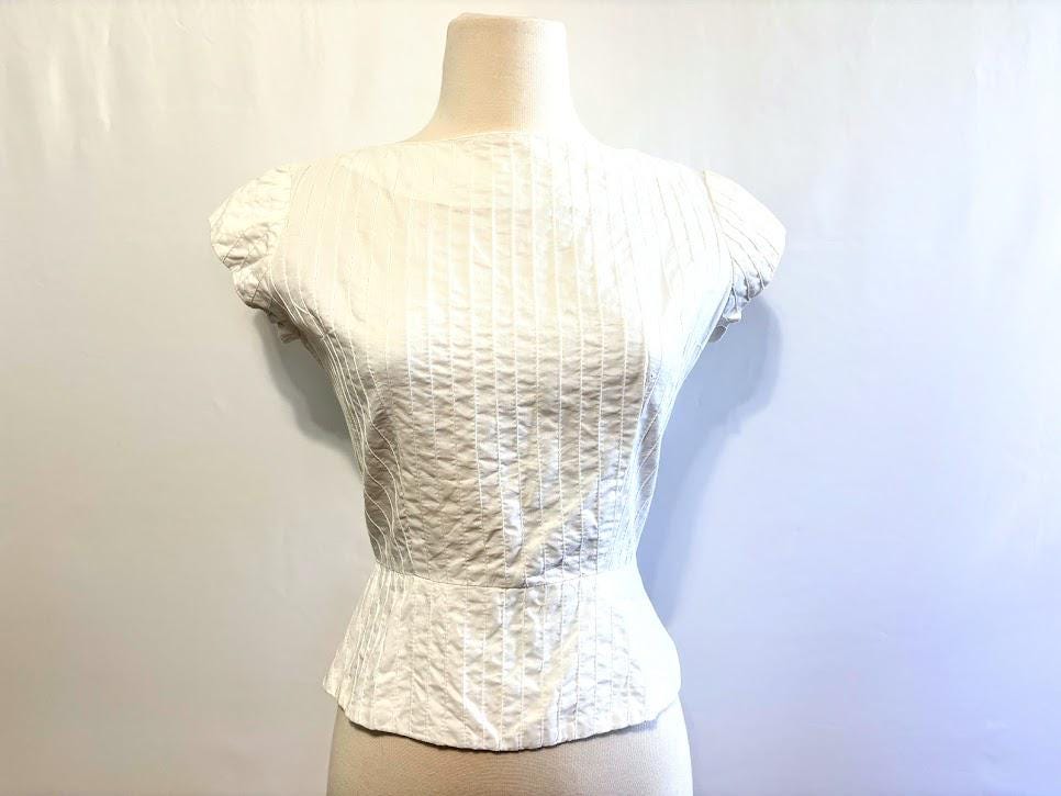 Vintage 40's 50's Women's White Back Button Cotton Blend Blouse by Pat Prank- XS