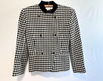 Vintage Houndstooth Wool Blazer – 90s Double Breasted Jacket, Made in USA