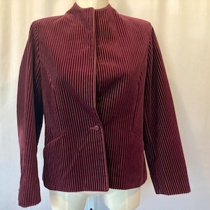 Vintage 70&#39;s 80&#39;s Women&#39;s Burgundy Red Striped Velvet Cotton Rayon Blazer by Saks Fifth Ave - Medium/Large