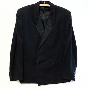 Vintage 40&#39;s Men&#39;s Double-breasted Black Formal Tuxedo Jacket Blazer - Medium/Large