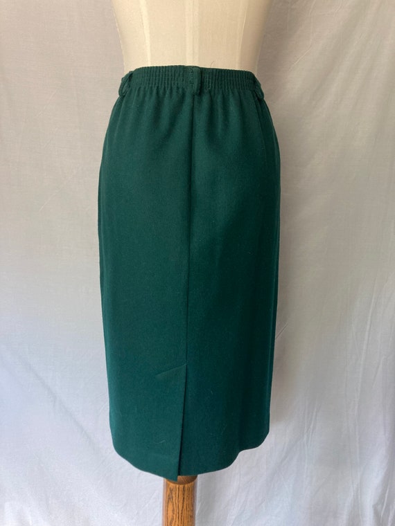 Vintage 70's 80's Green Wool A-Line Midi Skirt by… - image 2