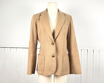 Vintage 70's 80's Women's Brown Wool Blend Fitted Blazer by JH - Small/Medium