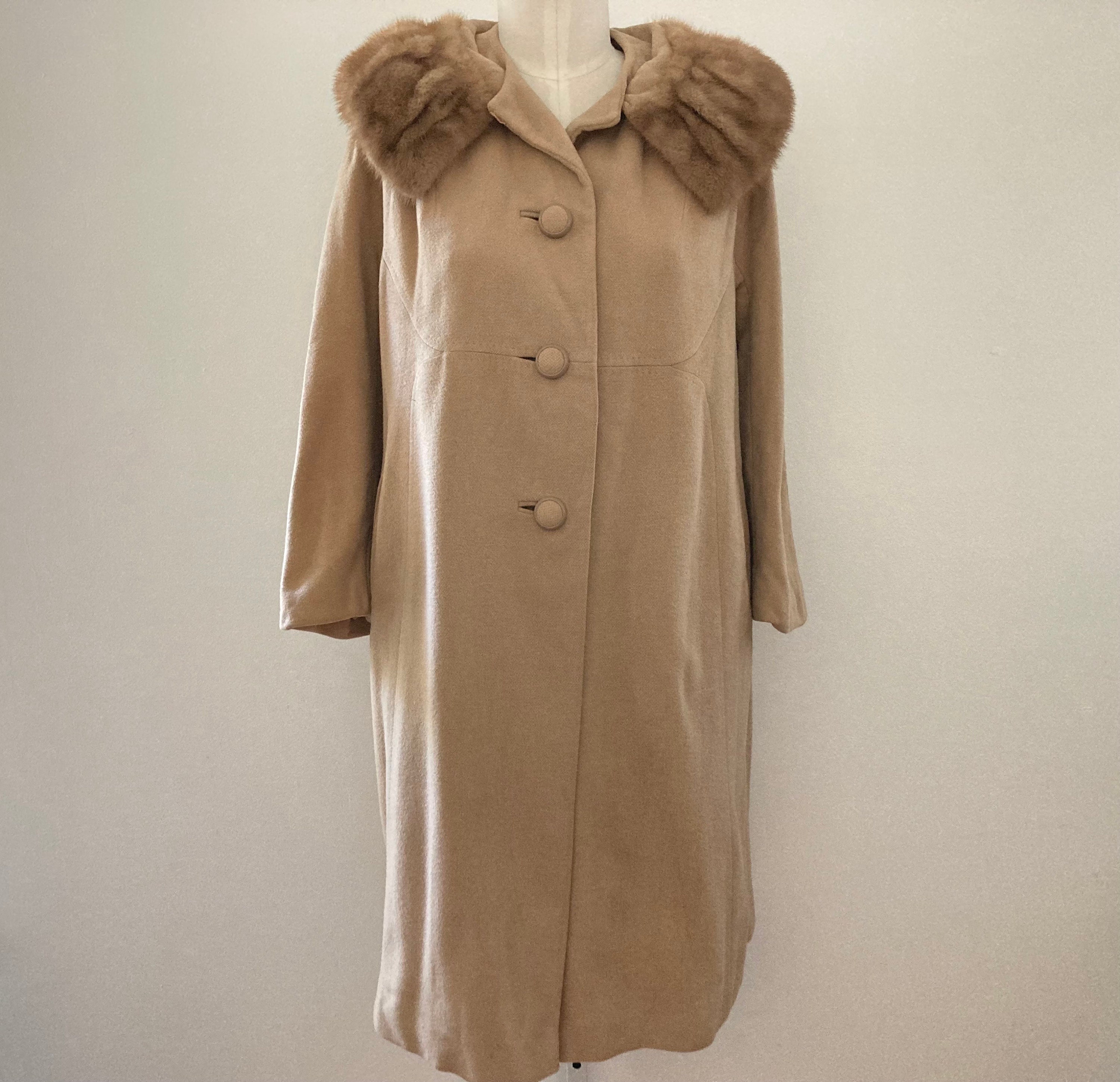 Vintage 50's 60's Women's Cashmere Fur Collar Coat Brown Vintage 50's 60's Women's Cashmere Fur Collar Coat Brown