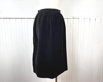 Vintage 80's 90's Black Velvet A-Line Elastic Waist Cotton Rayon Skirt by Koret - S/M