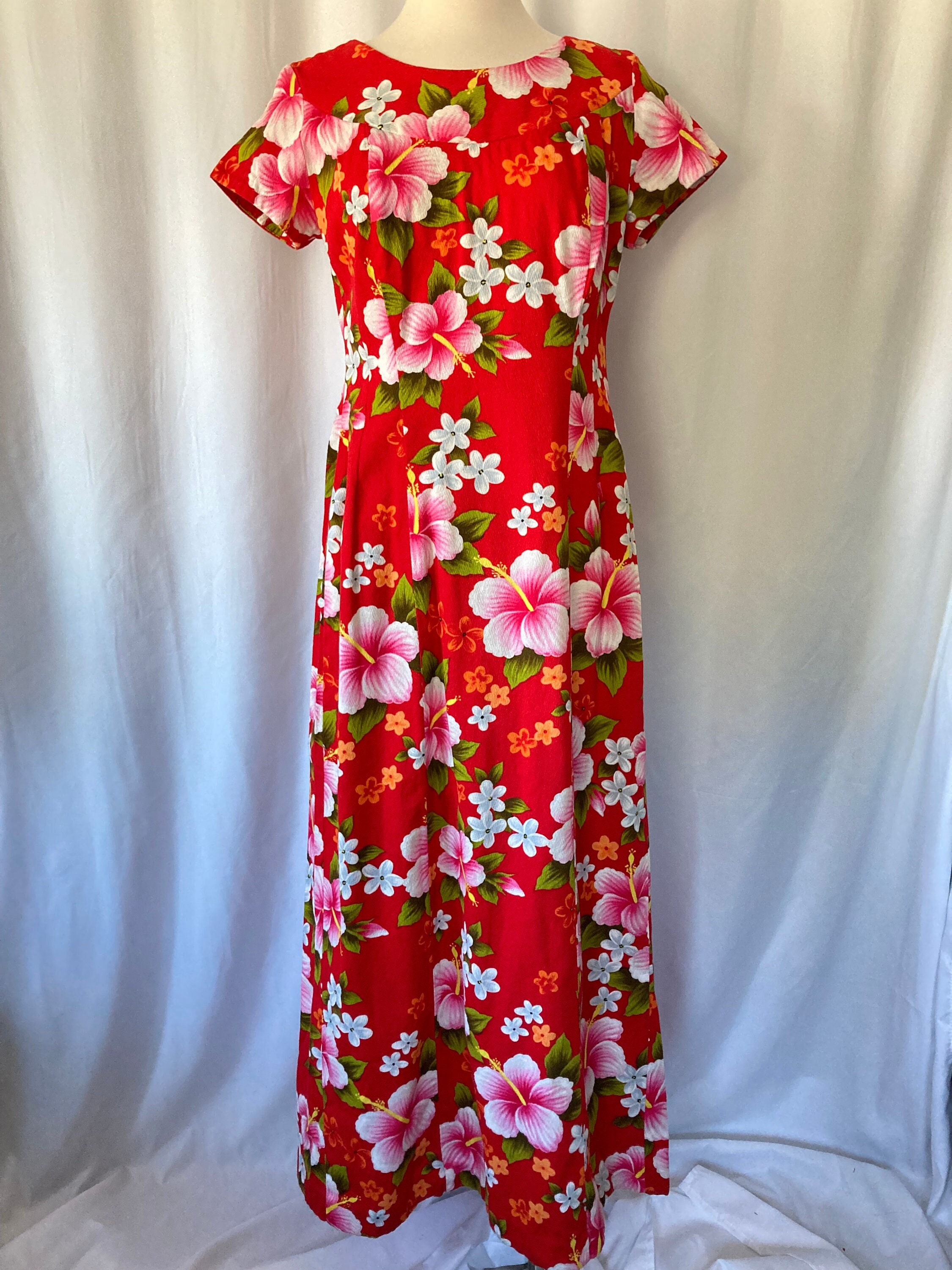 M-LNOS 1960 Vintage Floral Design Moo Moo Dress House Coat Button Nightgown  L