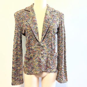 Vintage 80&#39;s 90&#39;s Women&#39;s Colorful Rayon Knit Blazer by French Raks - Medium