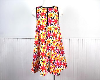 Vintage 90's Y2K Bright Flowers A-line Tent Front Zippered Sleeveless Dress by South Beach - Medium