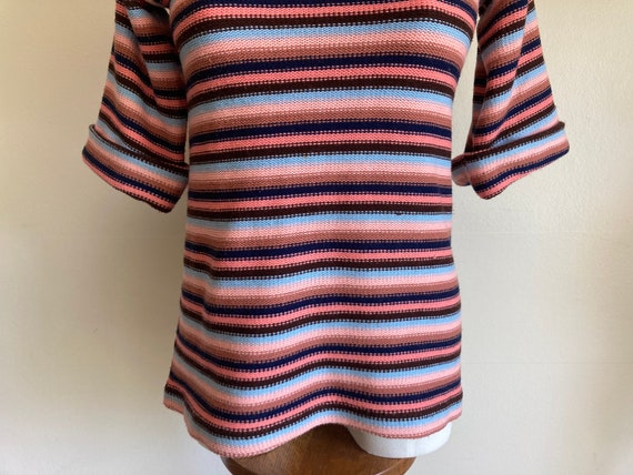 1970s Sweater Nordic Striped Pink & Blue - Small - image 6