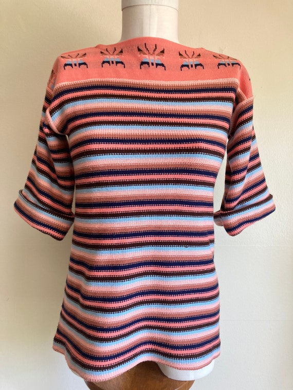 1970s Sweater Nordic Striped Pink & Blue - Small - image 1