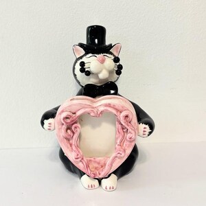 Vintage Y2K Black and White Tuxedo Cat Picture Frame Figurine - 6.5&quot; Tall