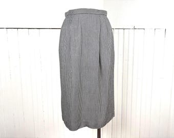 Vintage 90s Black and White Check Pin Striped Rayon Pencil Skirt by Bankers Club - Small