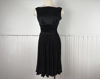 Vintage 50's 60's Black Sleeveless Pleated Party Prom Evening Dress by Koret of California - S