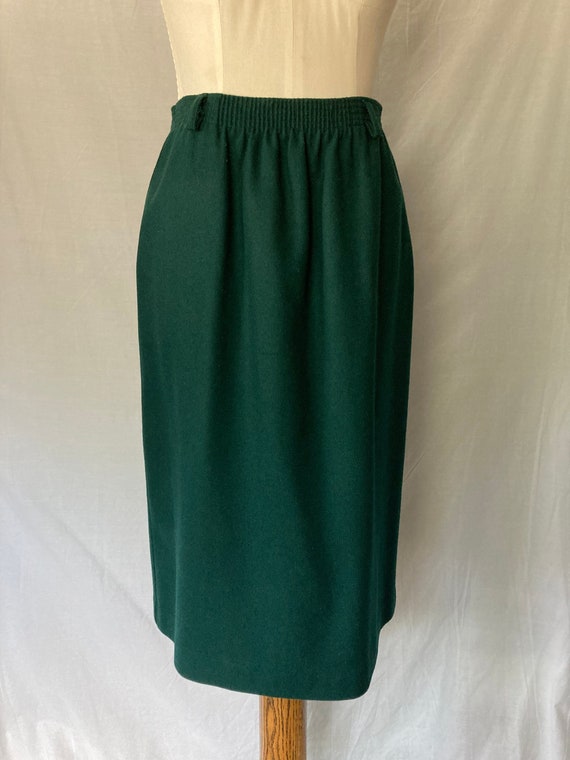 Vintage 70's 80's Green Wool A-Line Midi Skirt by… - image 1