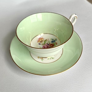 Rosina Pink Rose and Light Green Floral Fine Bone China Tea Cup and Saucer C. 1948