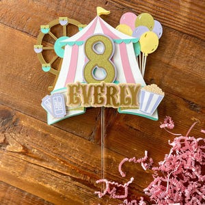 Pastel Circus Cake Topper: Carnival Party Decoration
