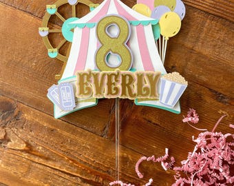 Pastel Circus Cake Topper: Carnival Party Decoration