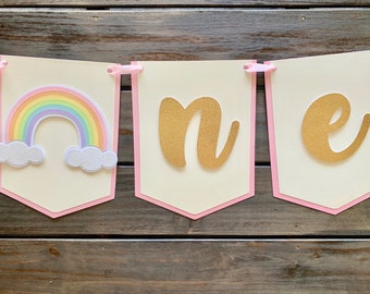 Rainbow High Chair Banner/ Pastel Rainbow High Chair Banner/ Rainbow First Birthday