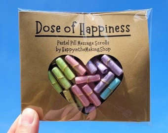 50 or 100 PASTEL Message Scrolls | Dose of Happiness | Message in Bottle Idea | Pill Capsule Message | Love Note Capsules | Valentines Gift