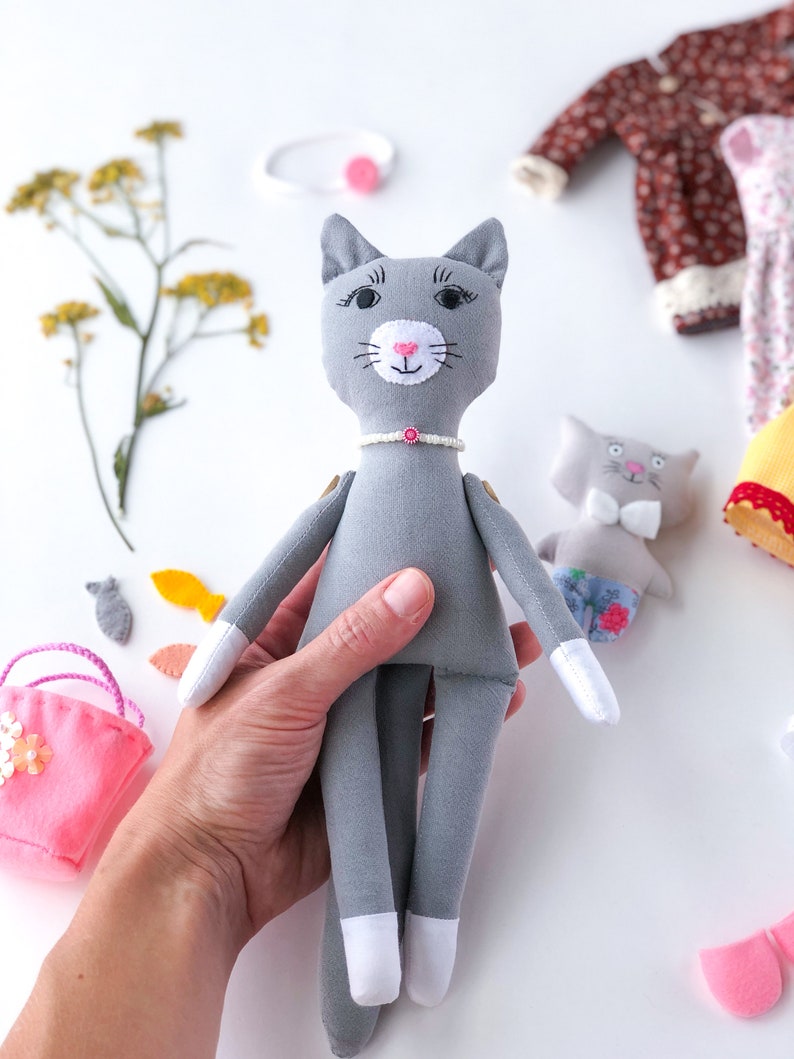 Soft Cat Doll with Outfit cloth doll cat handmade rag doll Etsy