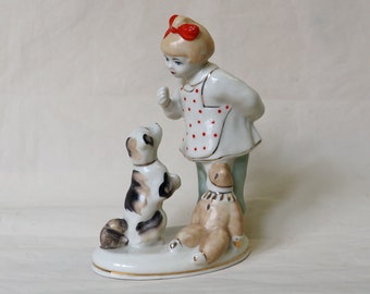 factory Polonne Porcelain Girl with a dog Girl with a puppy collection porcelain. USSR porcelain Statuette,Porcelain figurine