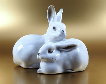 Paar Kaninchen Kaninchen UdSSR Porzellanfigur/Alte Antike Porzellanfigur 1950/Feinporzellan/Größe 12 cm Kunstgeschenk/Handgemachter Künstler Bildhauer