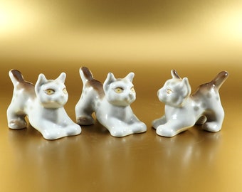 Set of 3 Miniature Miniatures Reese Cat/Vintage Figurine/Old Antique Porcelain Figure/Ukraine USSR Porcelain/Handmade Artist Sculptor 1970