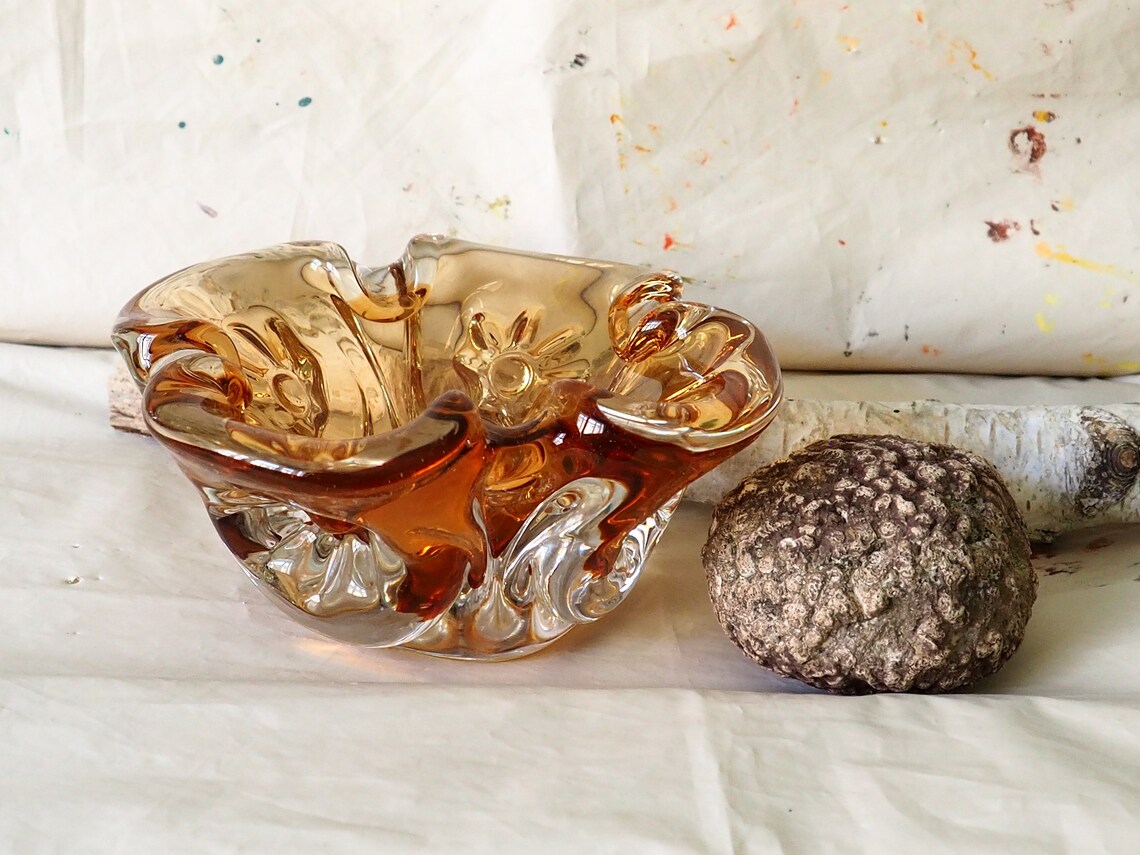 Vintage Crystal Ashtray Murano/Orange Art Deco Glass Etsy