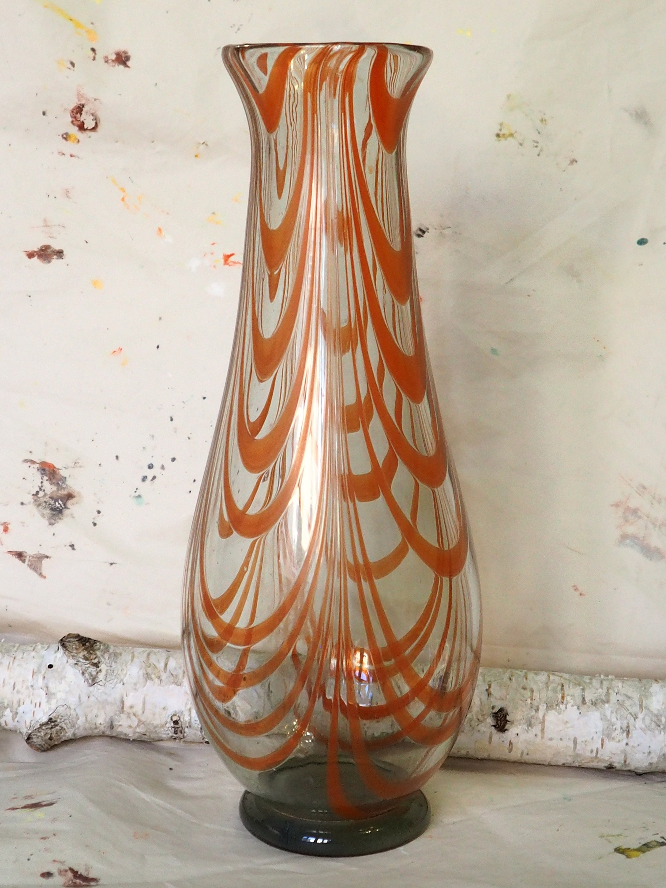 Vintage Vase Murano Rare Glass Iridescent Orange Etsy