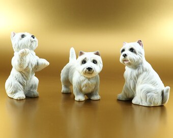 Set of 3 West Highland Terrier Limited/Vintage Dog Figurine/Old Antique Porcelain Figure/Germany Biscuit Porcelain/Handmade Artist Sculptor