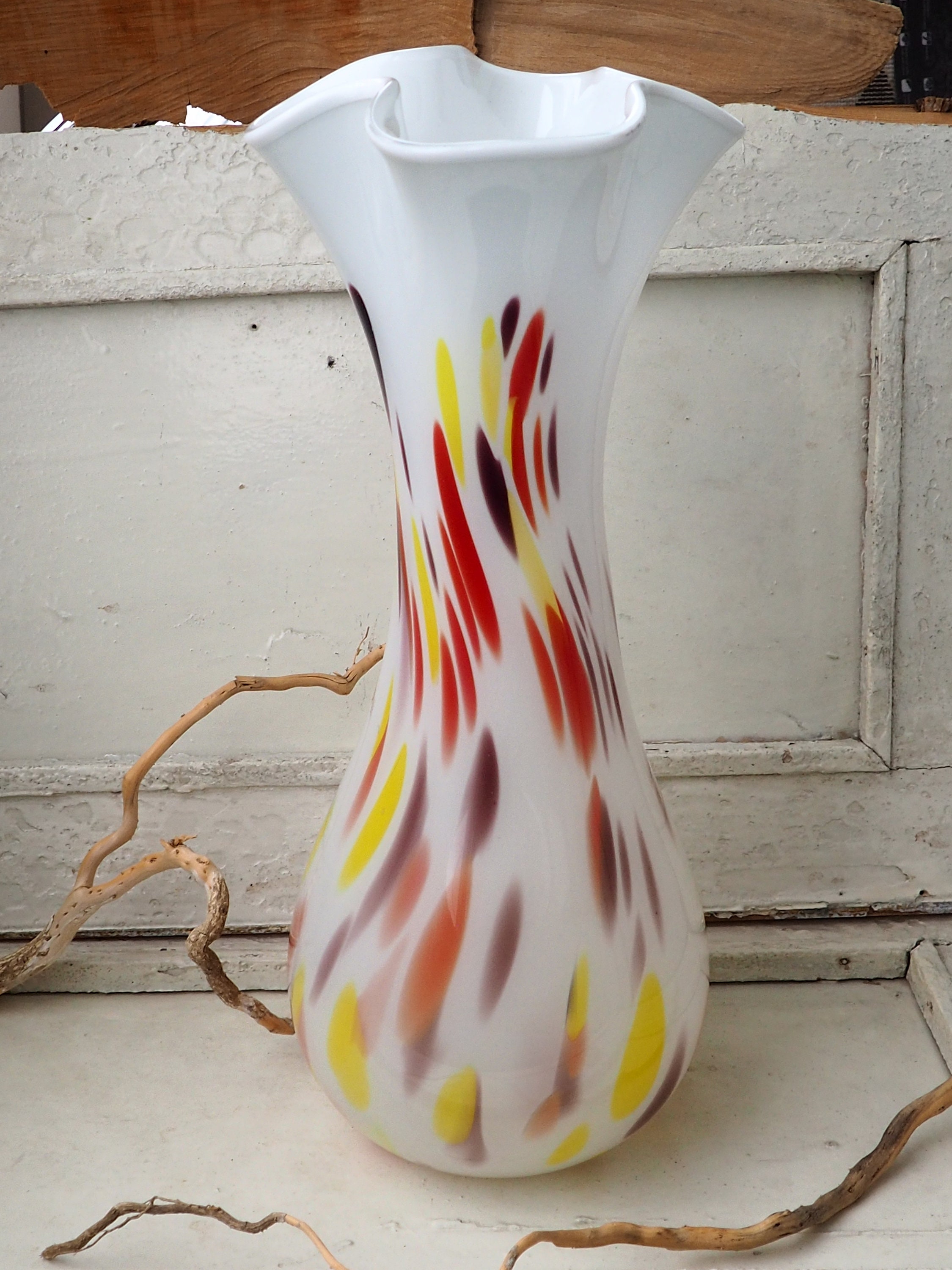 Vintage Vase Murano/Crystal Glass/White Large Vase Colorful Etsy