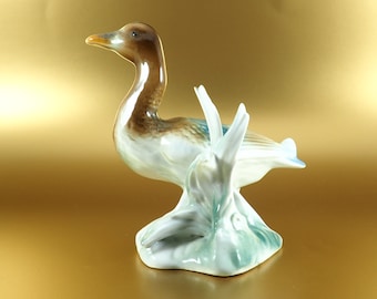 Germany Fine Porcelain/Sweet Duck Antique Porcelain Figure 1950/Factory Hand Painted Germany/Size 15cm Gift/Handmade Artist Sculptor Vintage