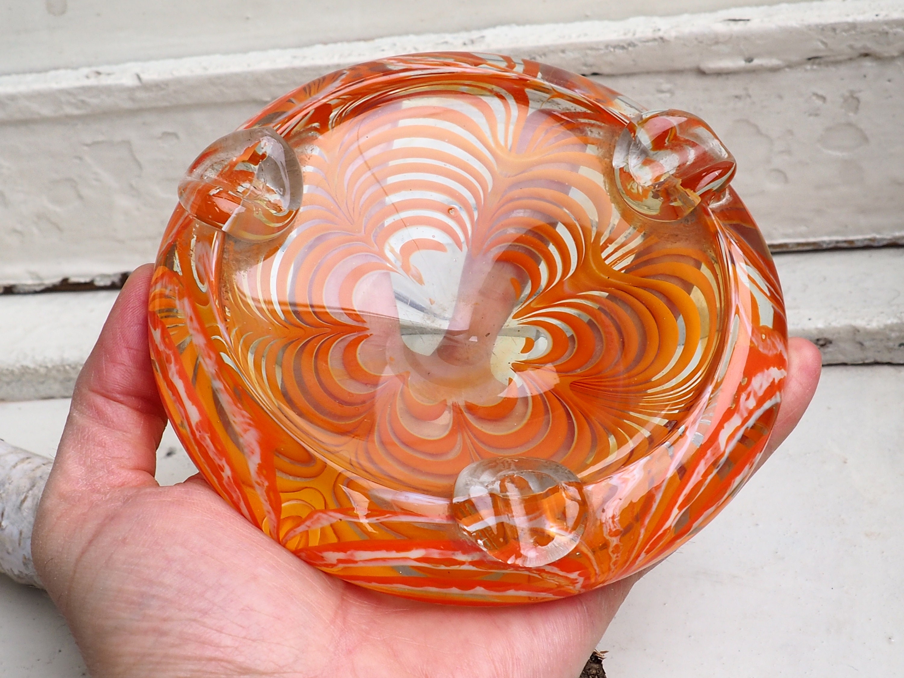 Ashtray Vintage Murano Crystal Glass/Orange Azur/Decoration Etsy
