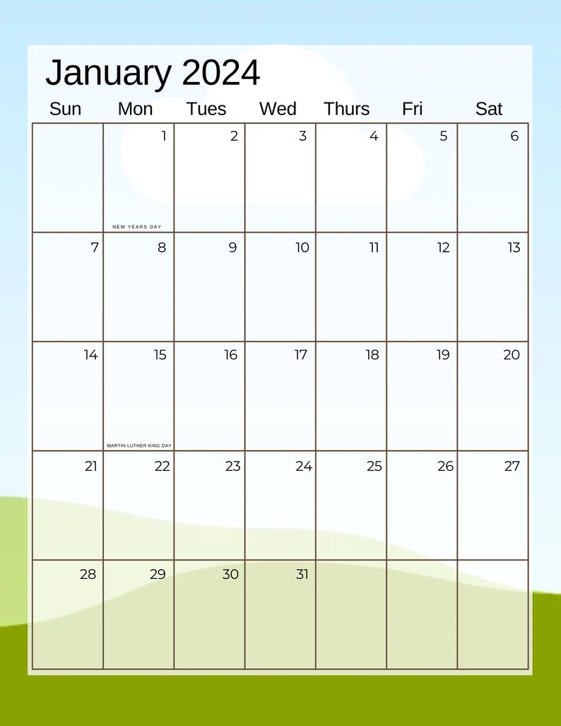 Editable 2024 Calendar Canva Template Customizable Full Page Etsy