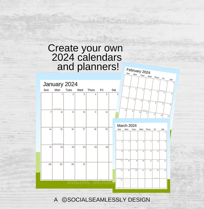 Editable 2024 Calendar Canva Template Customizable Full Page Etsy