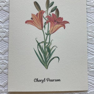 Personalized Orange Tiger Lily Botanical Blank Note Card Set | Thank You Card | Greeting Card